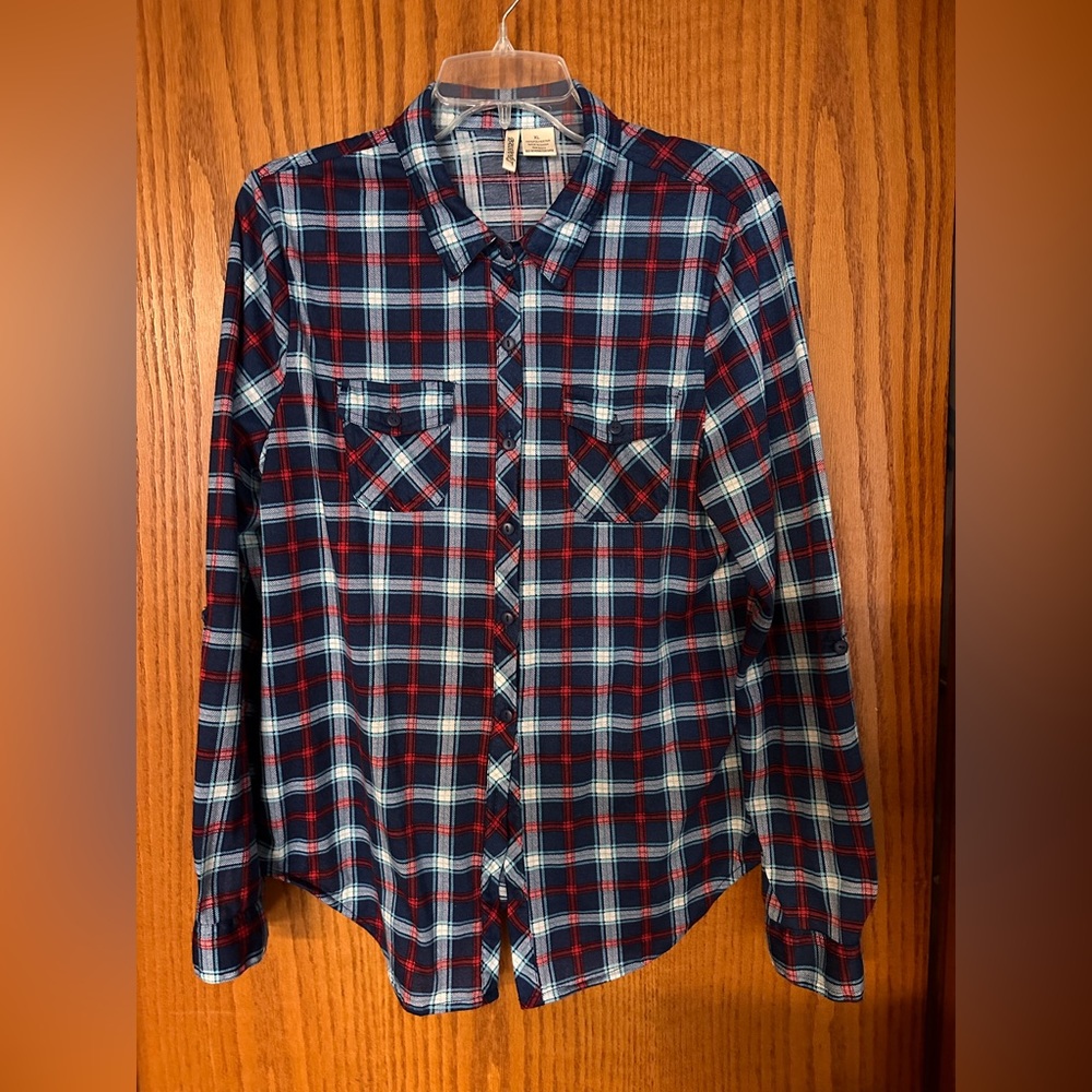 Passport XL Plaid Print Collard Shirt, Boho Button Up Sleeve